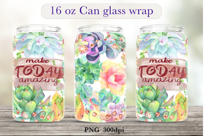 Inspirational quote glass can wrap Succulent sublimation png