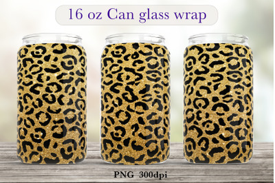 Leopard print glass can wrap Gold glitter sublimation png