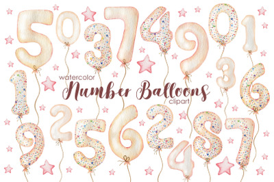 Watercolor Number Pink Balloons