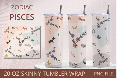 Zodiac sign tumbler, Pisces 20 oz skinny tumbler wrap png