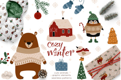 Cozy winter animals collection