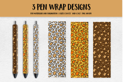 Autumn Maple Leaves Leopard Print Pen Wrap Sublimation PNG