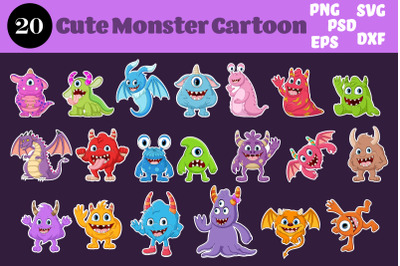 Set of Twenty Cute Monster Cartoon