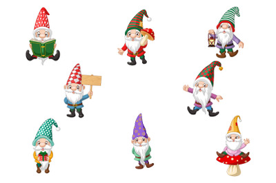 Set of Eight Gnomes Cartoon