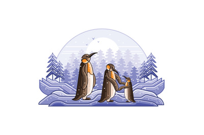 Penguins Winter Graphics Line Illustration