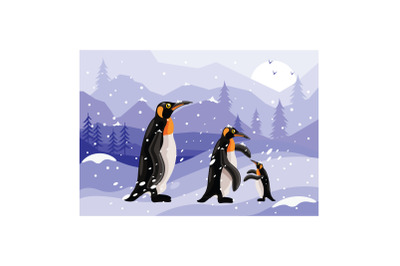 Penguins winter illustration