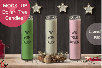 Three vertical candles. Dollar tree Candles.Editable PSD