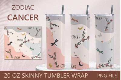 Zodiac tumbler, Cancer sign 20 oz skinny tumbler wrap png