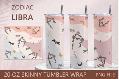 Zodiac 20 oz skinny tumbler wrap, Flower libra png