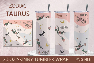 Zodiac 20 oz skinny tumbler wrap, Taurus astrology