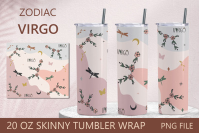 Zodiac 20 oz skinny tumbler wrap, Flower virgo constellation