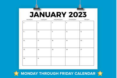 2023 8.5x11 Monday to Friday Calendar