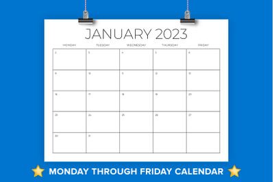 2023 8.5x11 Monday to Friday Calendar