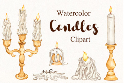 Watercolor candles clipart
