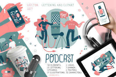 Podcast  vector cliparts set