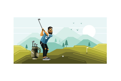 Playing Golf on the Field Graphics Illustration