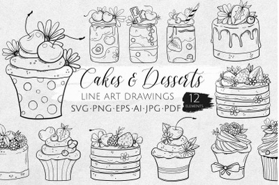 Cakes Illustrations Line art SVG