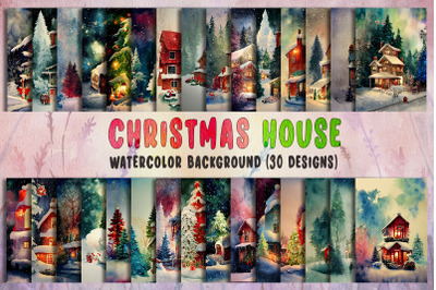 Christmas House Watercolor Background Bundle