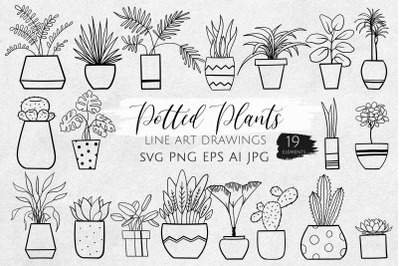 Potted Plants line Art SVG