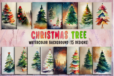 Christmas Tree Watercolor Background Bundle