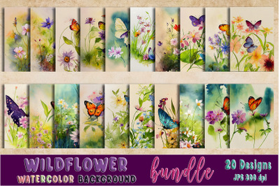 Wildflower Watercolor Background Bundle