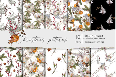 Floral Digital Paper JPG Christmas Seamless Patterns