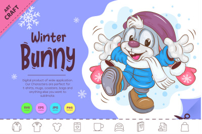 Winter Cartoon Bunny. Clipart