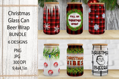 Christmas Glass Can Full Wrap Bundle. Glass Beer Can.