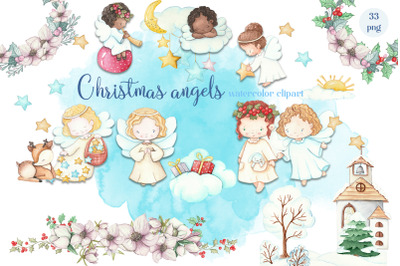Watercolor Angels clipart, Christmas png