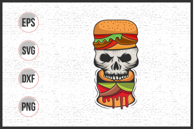 skull with burger illustration graphic