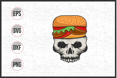 skull with burger illustration graphic