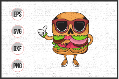 Carton burger with sunglass vector