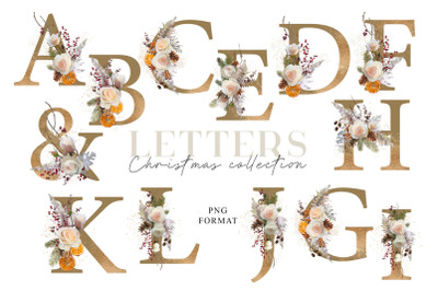 Floral Clipart Letters, Christmas Text Png