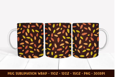 Autumn Mug Sublimation Wrap. Fall Leaves Mug Wrap Design