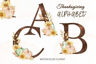 Watercolor pumpkin alphabet clipart