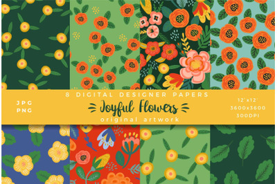 Joyful Flowers. 8 Digital Papers