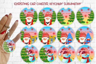 Car coaster sublimation design | Christmas keychain design