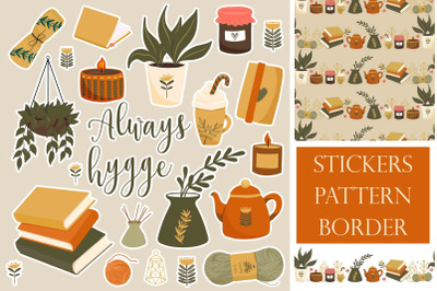 Hygge stickers, pattern png, jpeg, vector