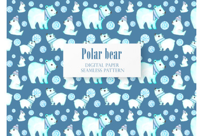 Polar bear digital paper, seamless pattern. Christmas. North.