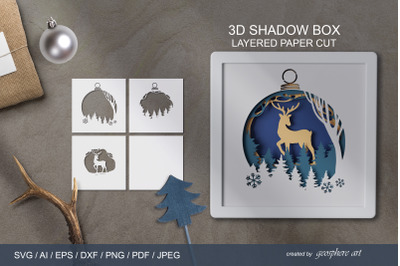 Christmas 3D Layered papercut SVG / Reindeer Shadow box
