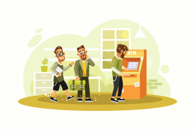 Queue at the Atm Vector Illustration