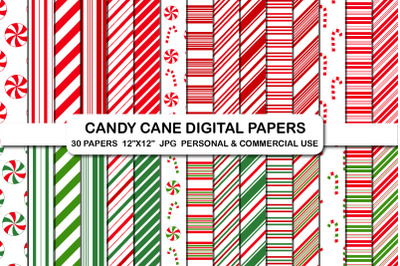 Candy cane background papers, Christmas candy digital papers