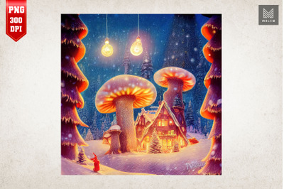 Cozy Mushroom House Christmas Night 3