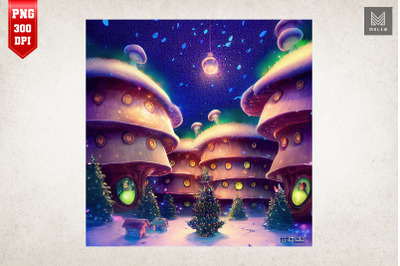 Mushroom Houses Christmas Art