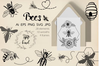 Bees Line Art Bundle