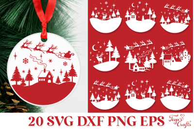 Round Christmas Scene Ornaments SVG