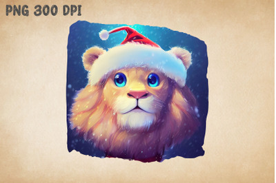 Cute Lion with Santa Hat Christmas