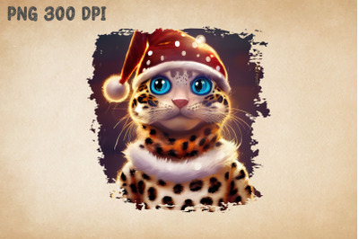 Cute Leopard with Santa Hat Christmas