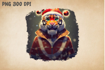 Cool Tiger with Santa Hat Christmas