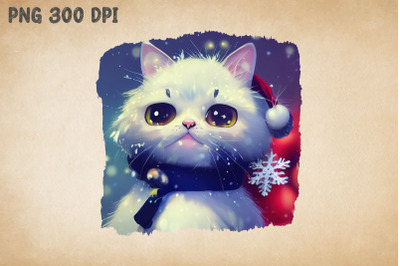 Cute Cat Kitten in Snow Christmas